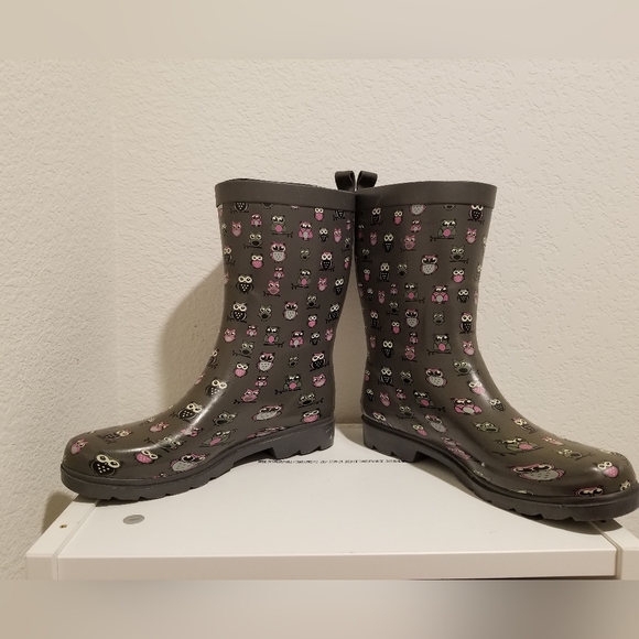 CAPELLI Womans Owl Rubber Rain Boots Size 9 Mid-Calf Side Buckle - Picture 9 of 9